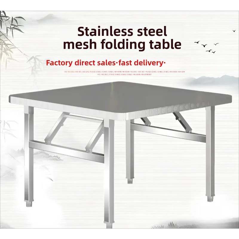 

Super Thick Stainless Steel Folding Table Portable Grill Table Outdoor Market Night Bazaar Compact Round Table Kitchen Table