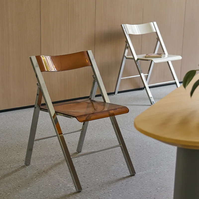 New Nordic simple electroplating folding stool household backrest chair queuing equal chair transparent computer chair portable