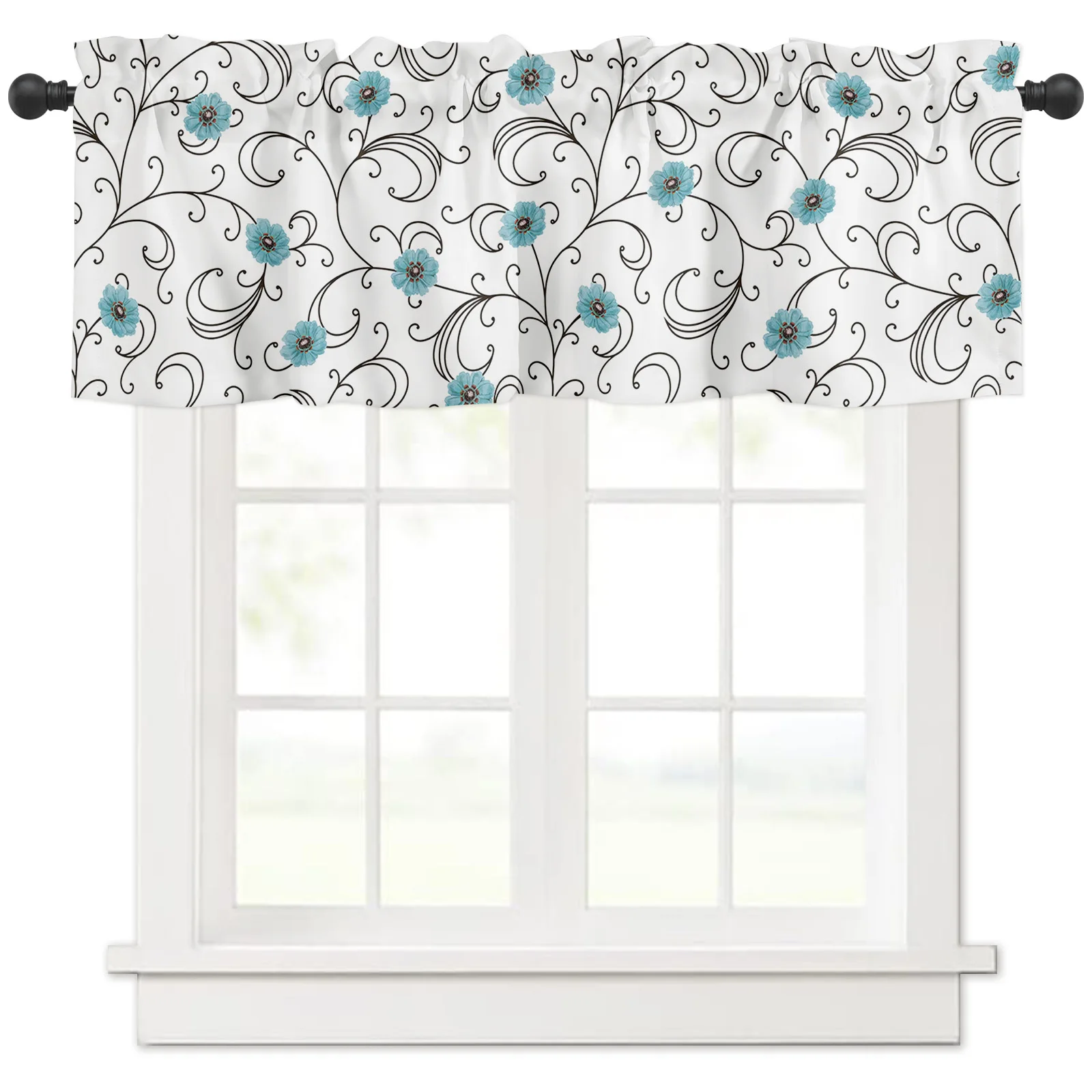 ZEDLIYU Valances for Windows Kitchen Living Room Small Window Valance Floral Blue 1 Panel, 54 x 18 Inch