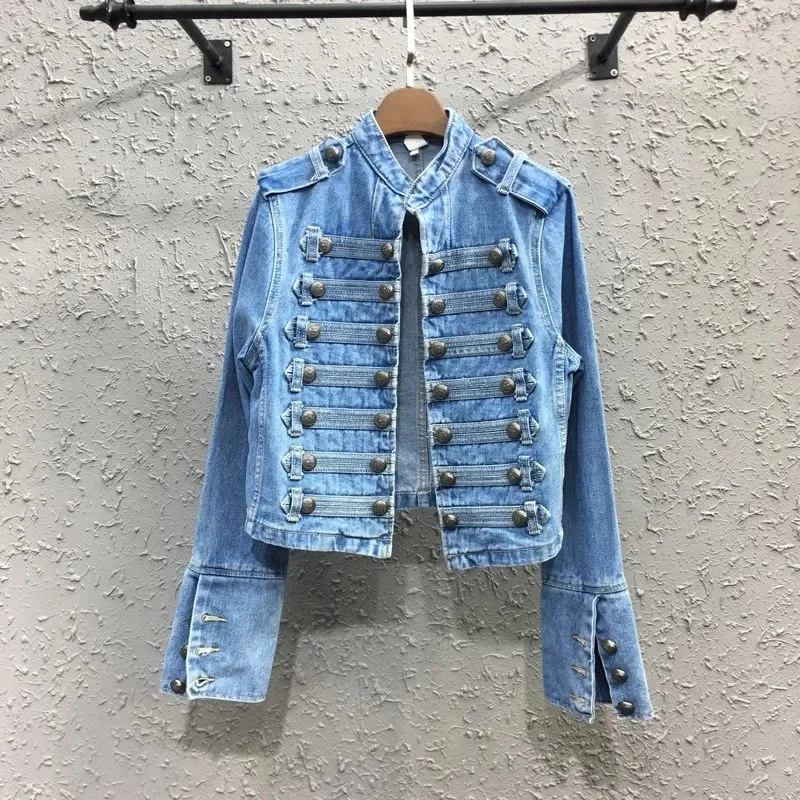 

Heavy Punk Motorcycle Denim Jacket Short Coat Women's 2026 Spring Autumn New Stand-Up Collar Long-Sleeved Cowgirl Jackets Tops