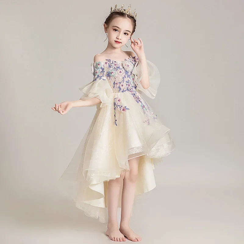 Kids Wedding Dress for Girls Summer Flower Girl Princess Tulle Dresses Teenager Formal Wedding Show Party Pageant Ball Gown