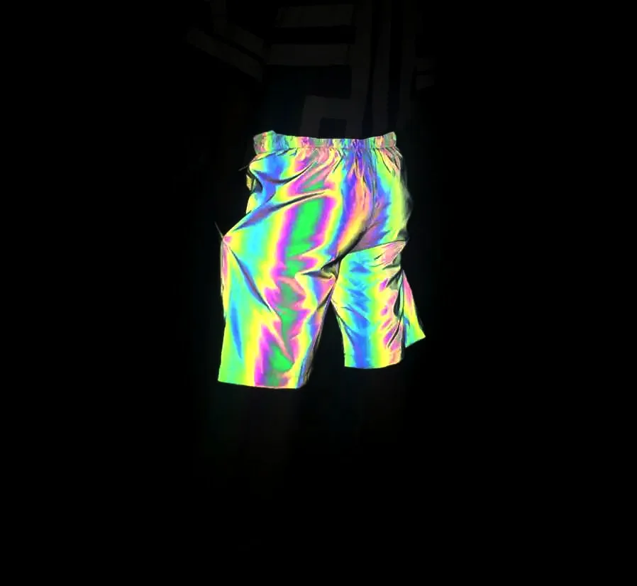 2025 Summer Techwear Style Colorful Reflective Shorts Men Women Holographic Shiny Night Reflect Light Hip Hop Punk Short Pants