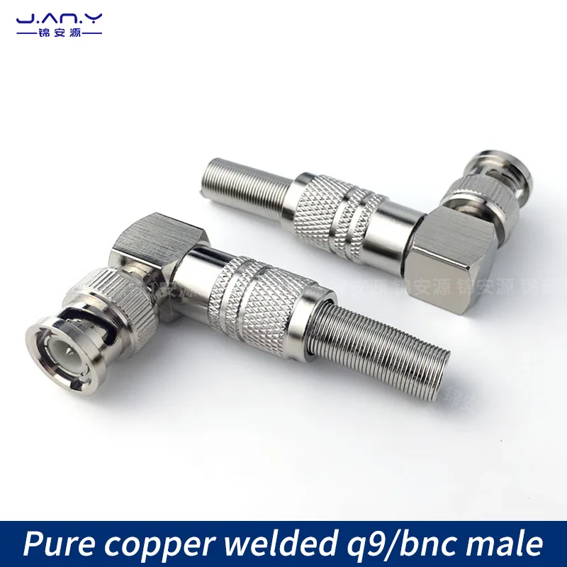 L-shaped welded pure copper BNC elbow right angle Q9 male RF coaxial signal 90 degree SDI video wiring terminal