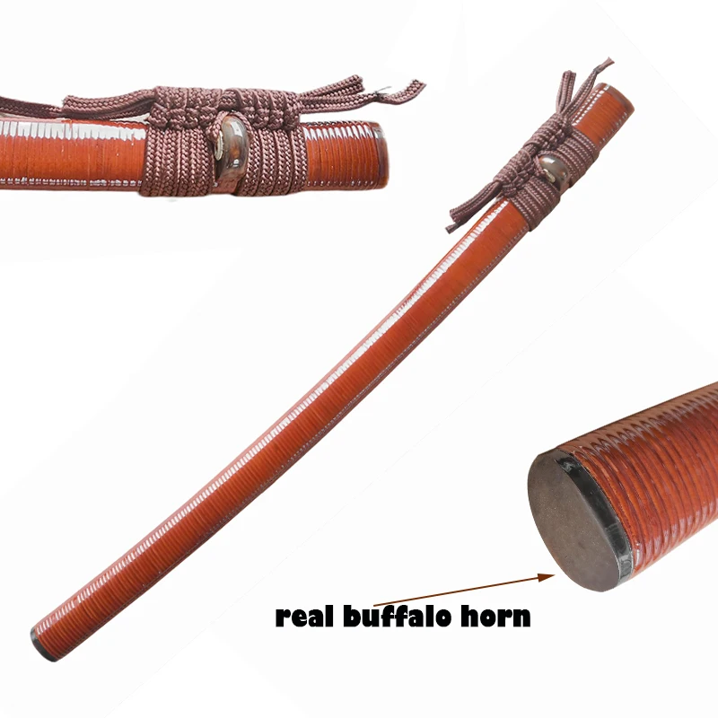 The Mountings of Japanese Swords, Koshirae,Katana Saya, Wooden Inner, Cane Full Wrapping,Brown Buffalo Horn, Can Custom