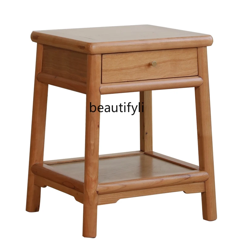 

New Chinese Style Solid Wood Sofa Side Table Corner Table Black Walnut Simple Double-Layer Small Coffee Bedside Cabinet