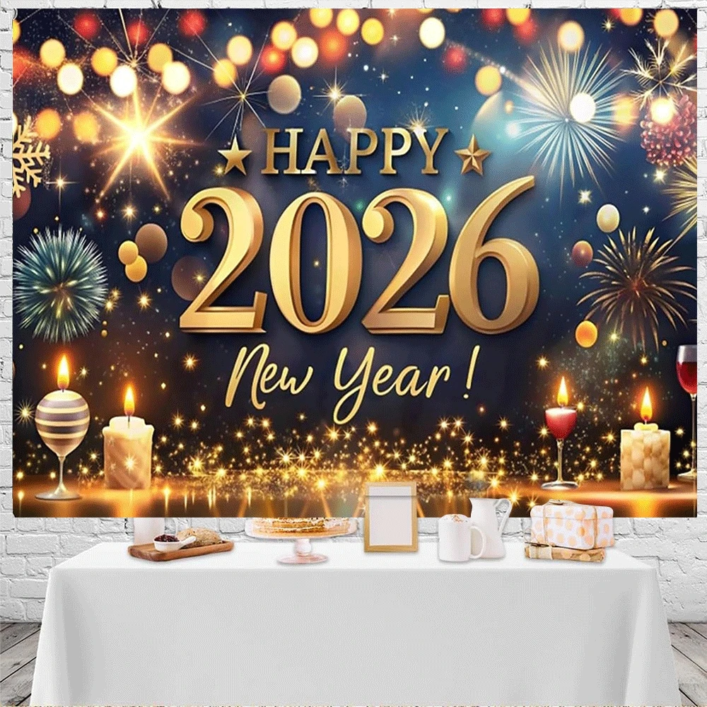 Large 2026 New Year Banner Wall Tapestry with Golden Sparkling Numbers  Wall Cloth Christmas Elevate Your Space non-toxic