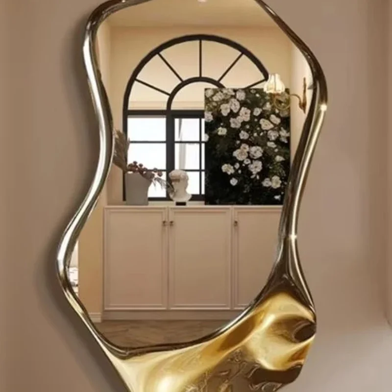 

Grid high-end modern wall-mounted full-body mirror creative light luxury stainless steel
