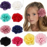 Venta al por menor, 8,5 cm, pétalos de gasa para recién nacidos, pinzas para el cabello con flores de amapola, flores para el cabello de tela rosa enrolladas para niños y niñas, accesorios para el cabello