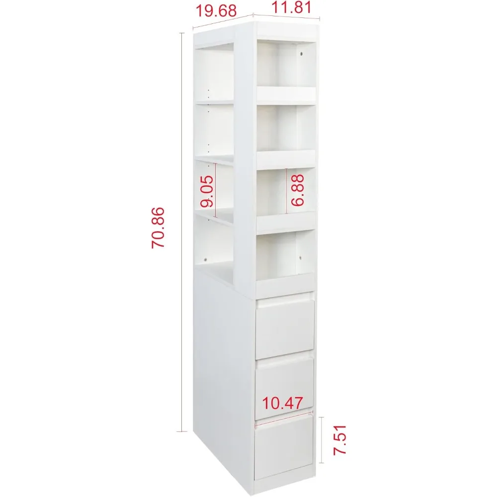 رف كتب خشبي حديث طويل القامة مع أرفف من 4 طبقات و3 أدراج جانبية، وخزانة تخزين للاستخدام في غرفة المعيشة/المنزل #2