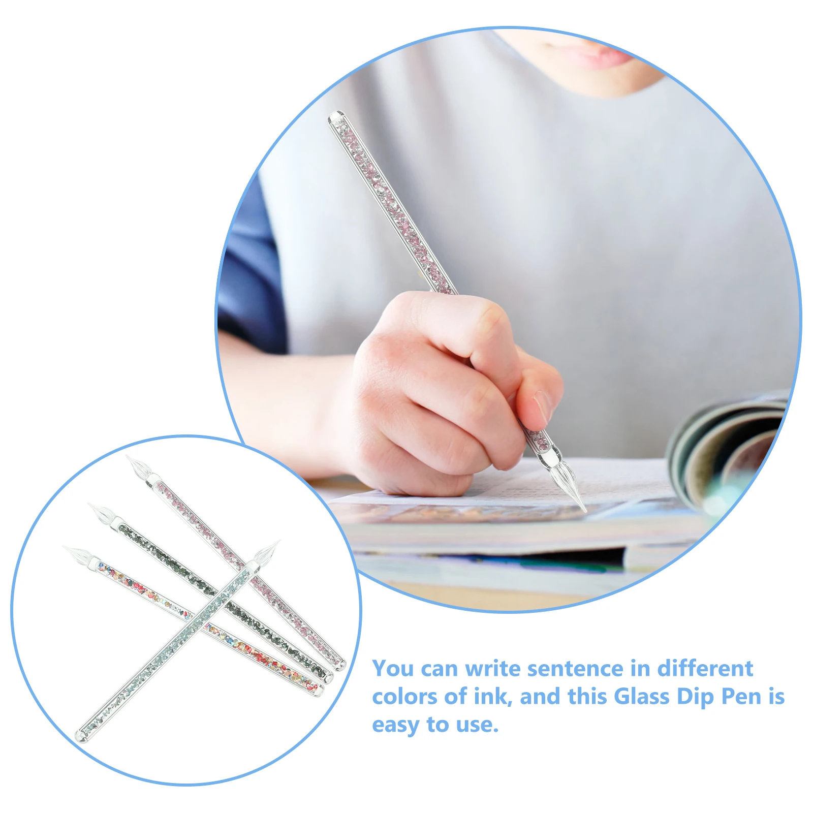 

Glass Pen Dip Pens for Drawing Vintage Calligraphy Signing Multicoloured Clear Colored