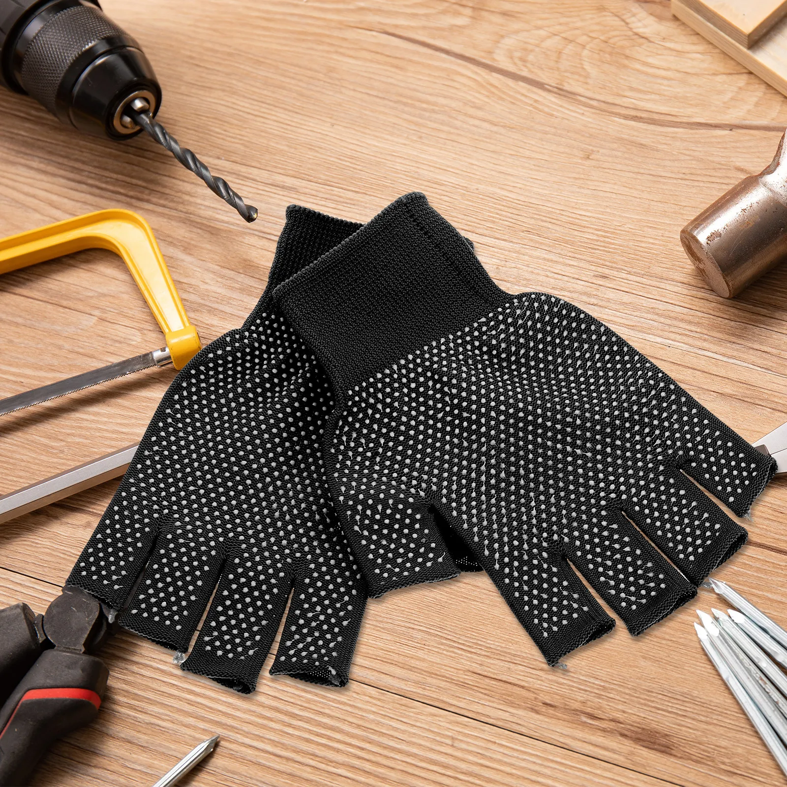 

5Pairs Fingerless Work Gloves Winter Warm Anti-Slip Palm Grip Breathable Polyester PVC Gloves for Driving Cycling Hiking Tasks