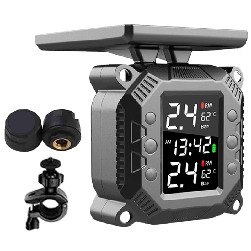 

Wireless Motorcycle TPMS Tire Pressure Monitoring System Solar External Sensor Temperature Monitor Water Proof C Style