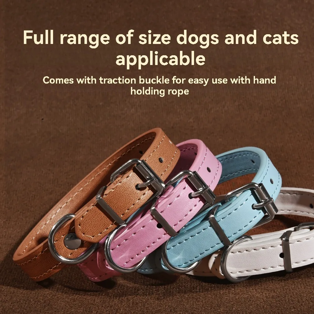 Soft Leather Solid Dog Collar Adjustable Puppy Neck Strap Safe Collars for Small Medium Big Dog Kitten Necklace Cat Home Collars