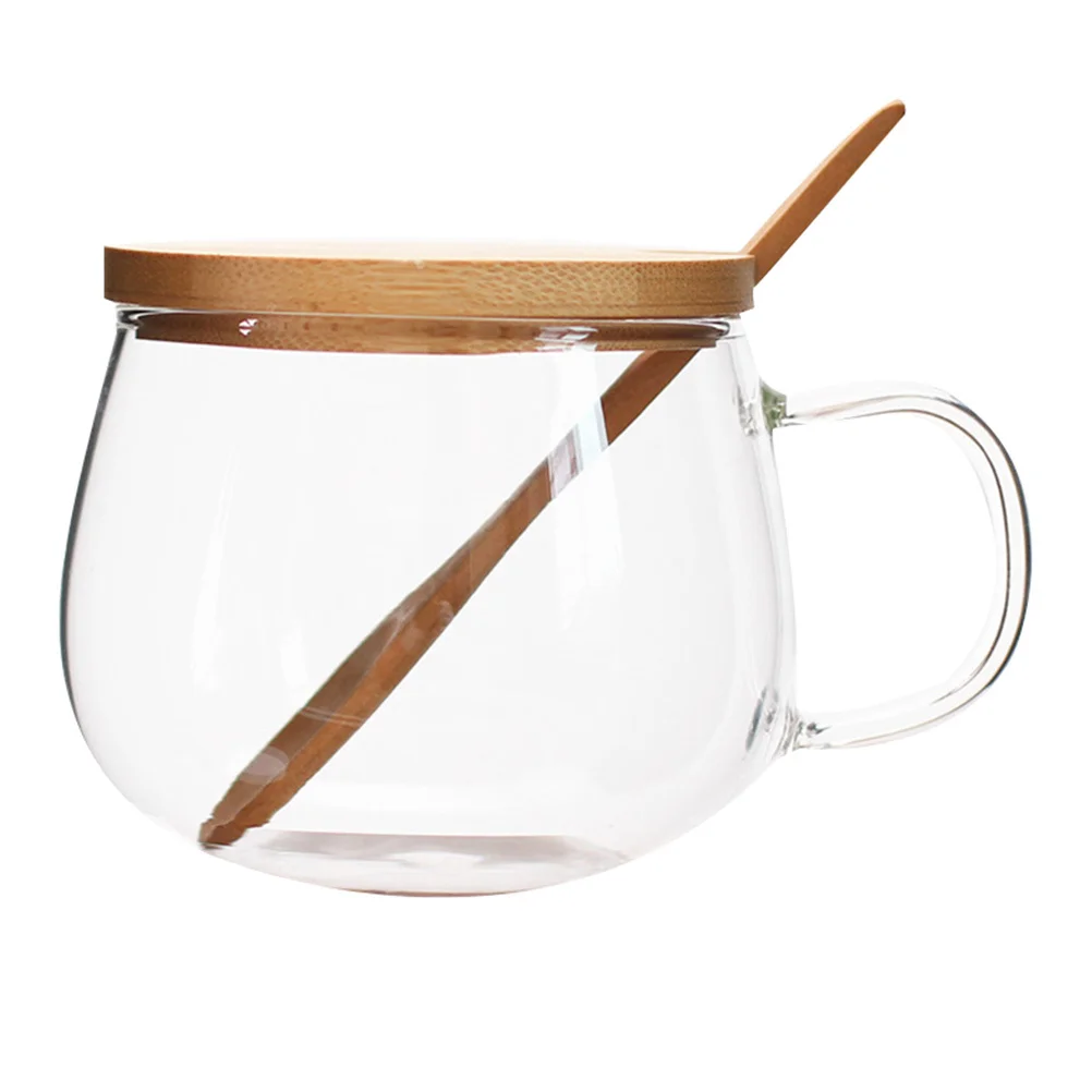 

350Ml Heatproof Glass Cup with Natural Wood Lid Stylish Drinking Cup for Water Coffee Tea Milk Juice Breakfast Daily Use