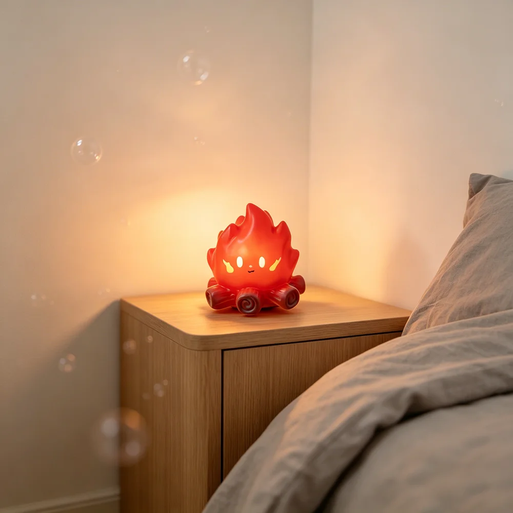 Kawaii Smiling Flame LED Night Lamp Battery Operated Portable Campfire Light Toy Home Ornament Holiday Office Birthday Present view 5