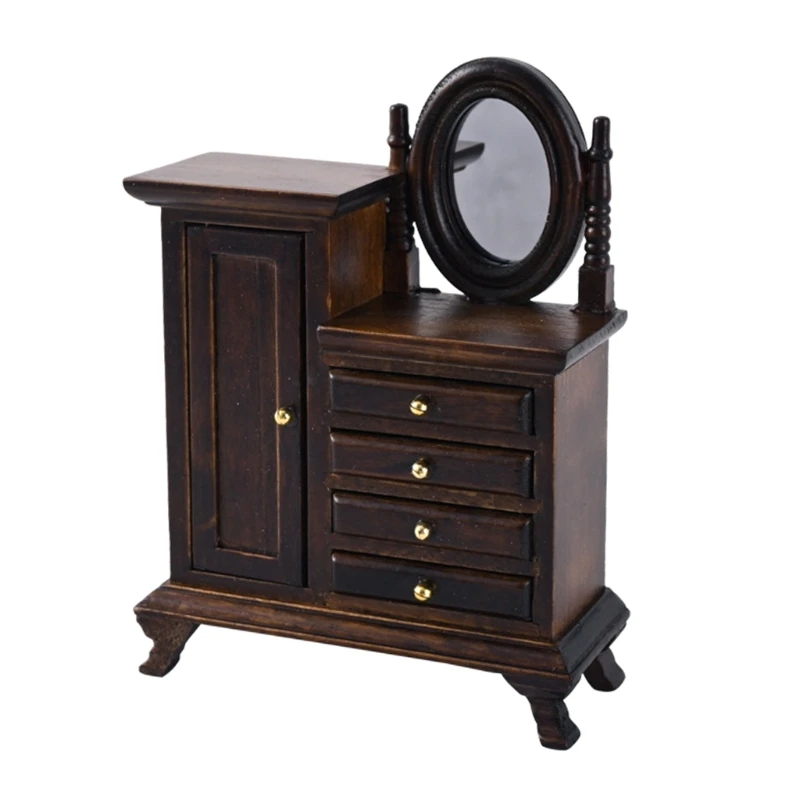 

Miniature Bedroom Furniture Vintage Dresser Cabinet And Vanity Table Suitable For 1:16 Scale Doll House Interior Design