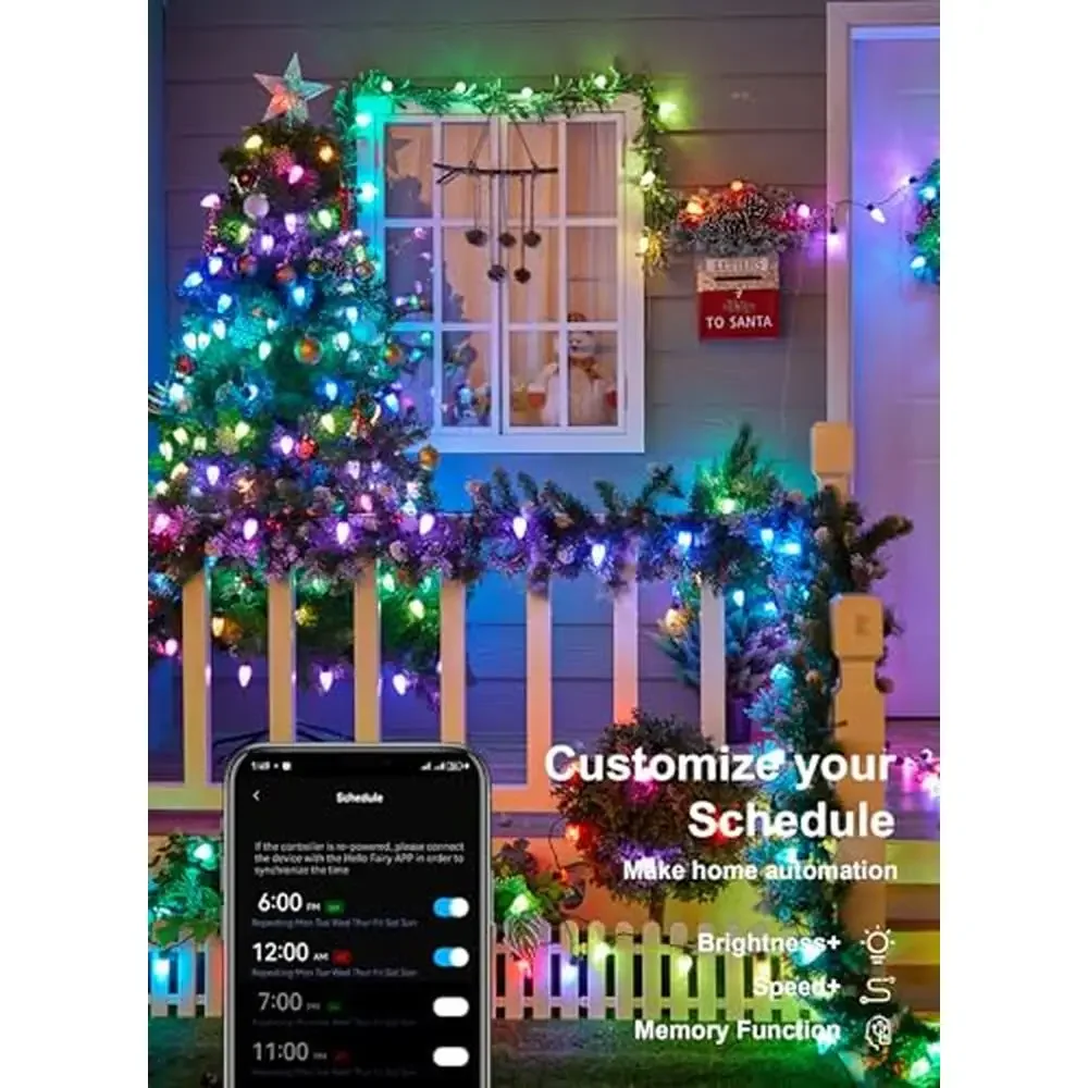 Outdoor Christmas Lights 100 LED Color Changing Fairy Lights App Control Music Sync Waterproof Smart C9 String Lights Holidays &