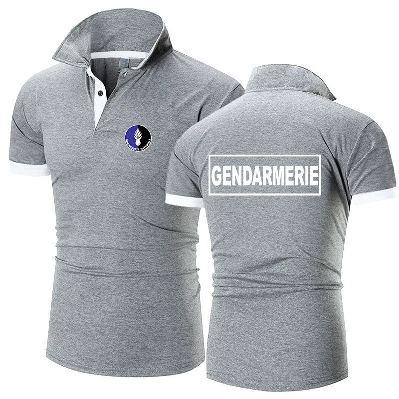 2025 Summer French Gendarmerie Logo Print High Quality Sports Short Sleeve Men's Simplicity Comfortable Breathable Polo Shirts