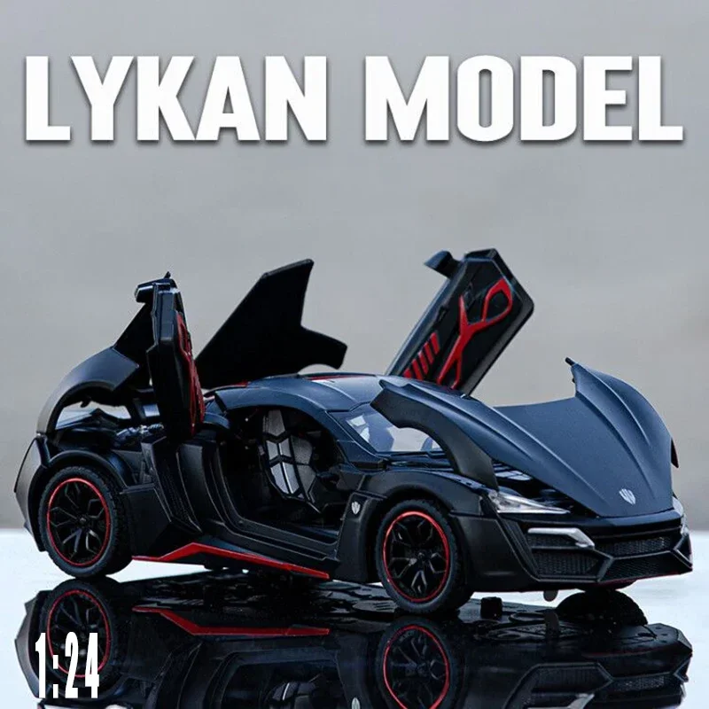 1/24 Lykan Hyper Sports Car Alloy Pull Back Model samochodu Symulacja dźwięku i światła Może otworzyć drzwi Odlewany zabawkowy samochód Zabawki dla chłopca Prezent