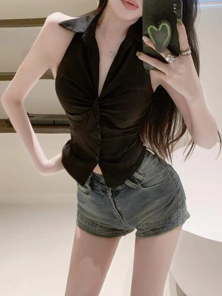 

Ele Knot Neline Svel irt Women's Faion Cross Ba Top Slimming Summer Special Design Busin Casual irt