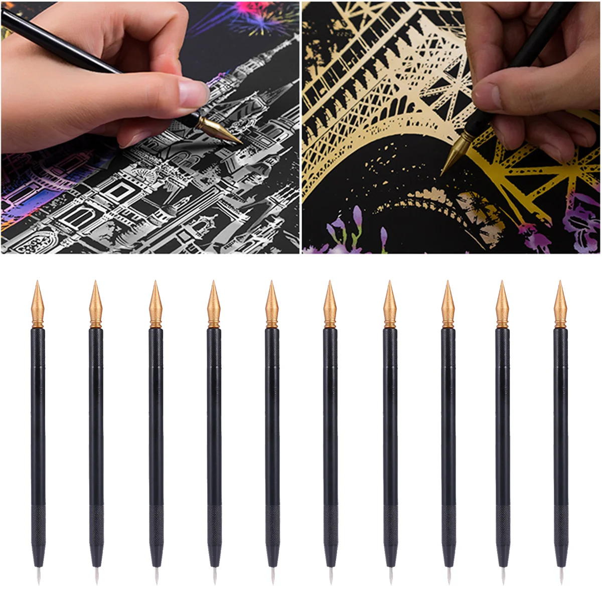 

10 Pcs Scratch Painting Pens Sketch Drawing Scraping Pen Stylus Pens (Black) scratch pen scratch paper pen