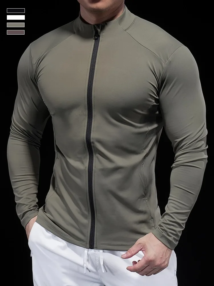 Men Stand-up Collar Jacket Slim-fit Running Training Hiking Cycling Gym Fitness Clothes High-elastic Windproof Sports Zipper Top