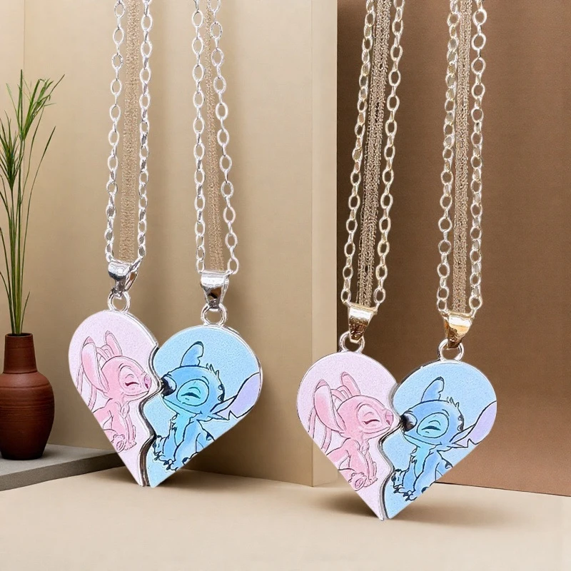 Collar magnético entrelazado en forma de corazón de Lilo & Stitch con los personajes Stitch y Ange para parejas