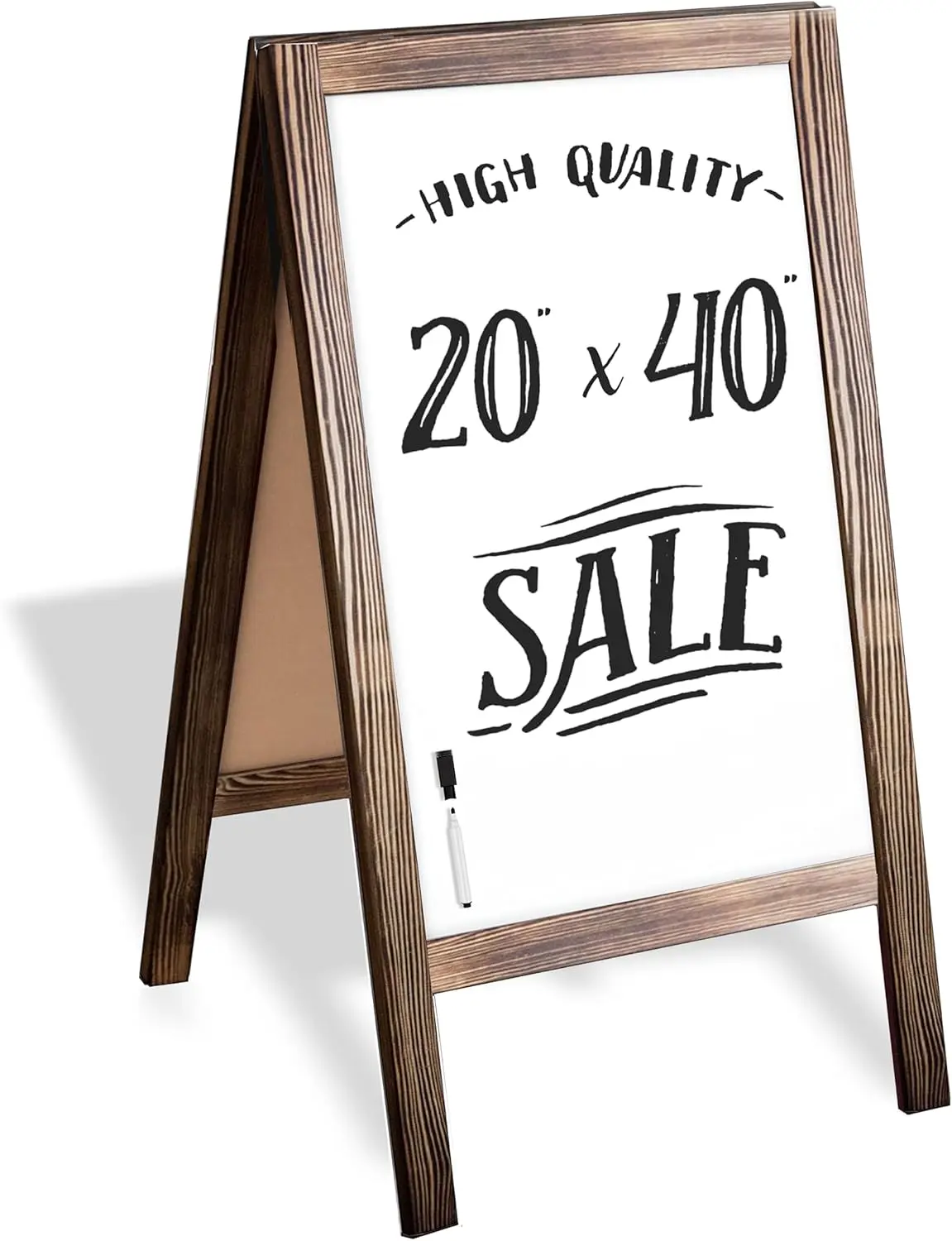 

Magnetic A-Frame Whiteboard Sign, 40x20 Inch Rustic Wood Menu Board for Restaurants & Businesses