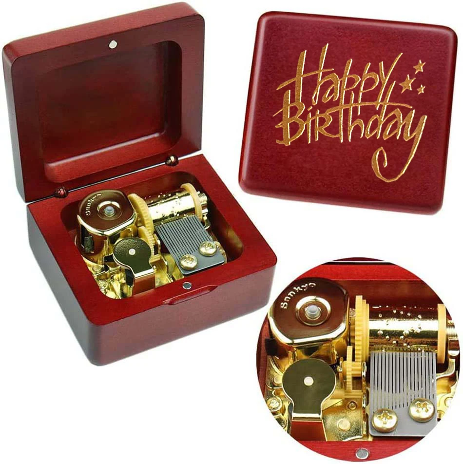 

SOFTALK Happy birthday Exquisite packaging Solid Wood Wine Red Theme Music Box Birthday, Christmas, Valentine's Day Gift