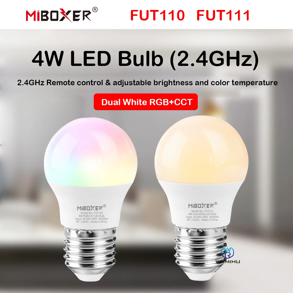 

Miboxer FUT110 FUT111 4 Вт двойной белый RGB + CCT светодиодный Bulb E27/26/22 2,4G RF пульт дистанционного управления Smart 16 миллионов цветов на выбор