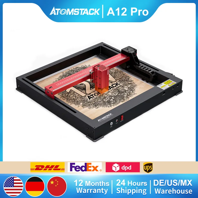 AtomStack A12 PRO CNC Laser Engraving Machine 12W Optical Power 600mm/s High Speed DIY Plotter Unibody Cutter for Wood Metal