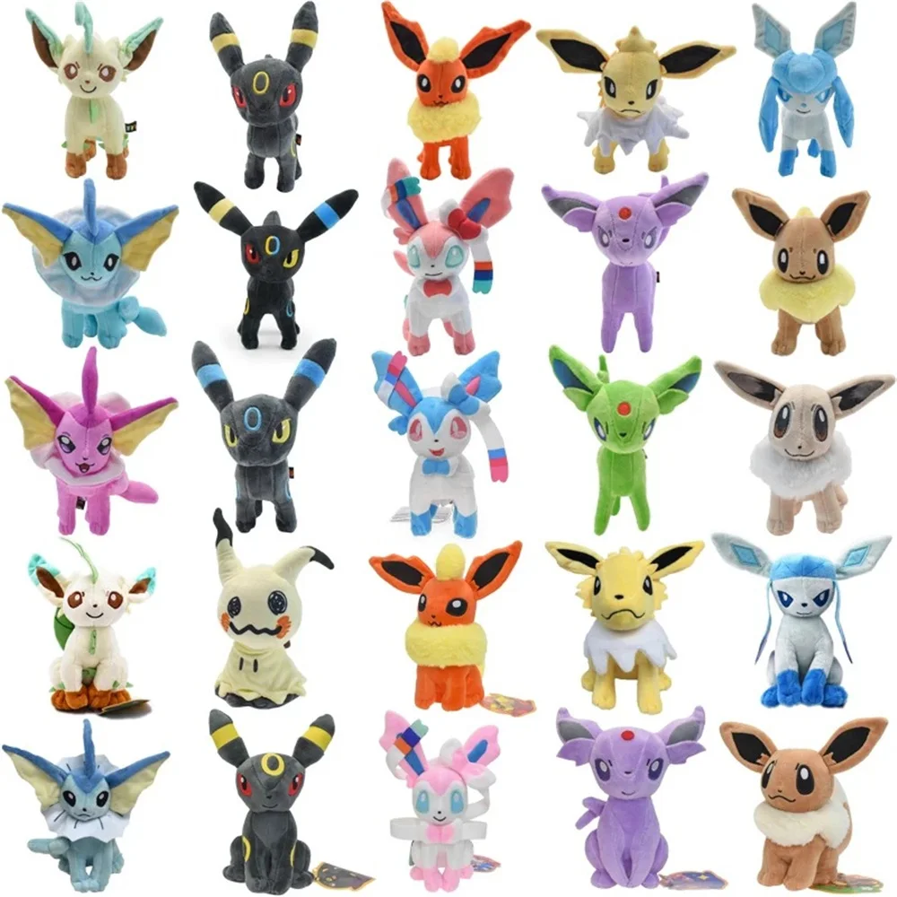 New 10PCS Pik Syv Eev Lea Vap Gla Fla Esp Umb Sylveon Eevee Flareon Vaporeon Leafeon Umbreon Glaceon 7-9.5“ 17-24CM Plush Doll