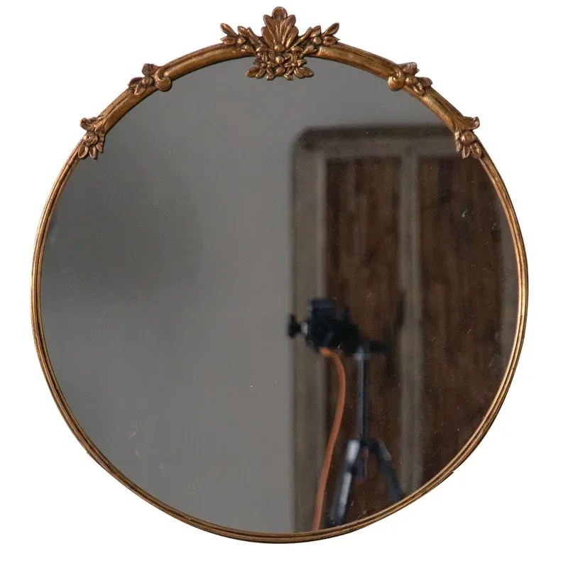 Retro Wrought Iron Wall Mirror Imitation Copper Bar Decor for Dessert Shop Clothing Store Vintage Vanity Washstand Fitting