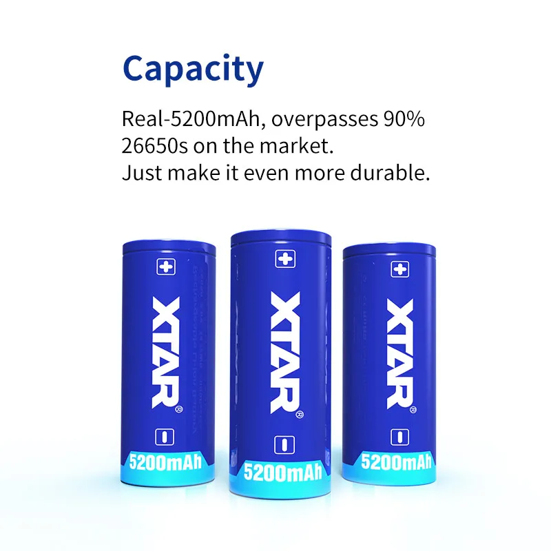 2/4PCS XTAR 26650 Battery 5200mAh Rechargeable Li-ion Battery With Protected Button Top 3.6V Batteries For Flashlights