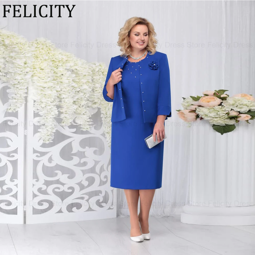 Two Piece Customized Plus Size Mother of the Bride Dresses Sheath Elegant Wedding Guest Dresses Beading 3D Flower Evening Gowns