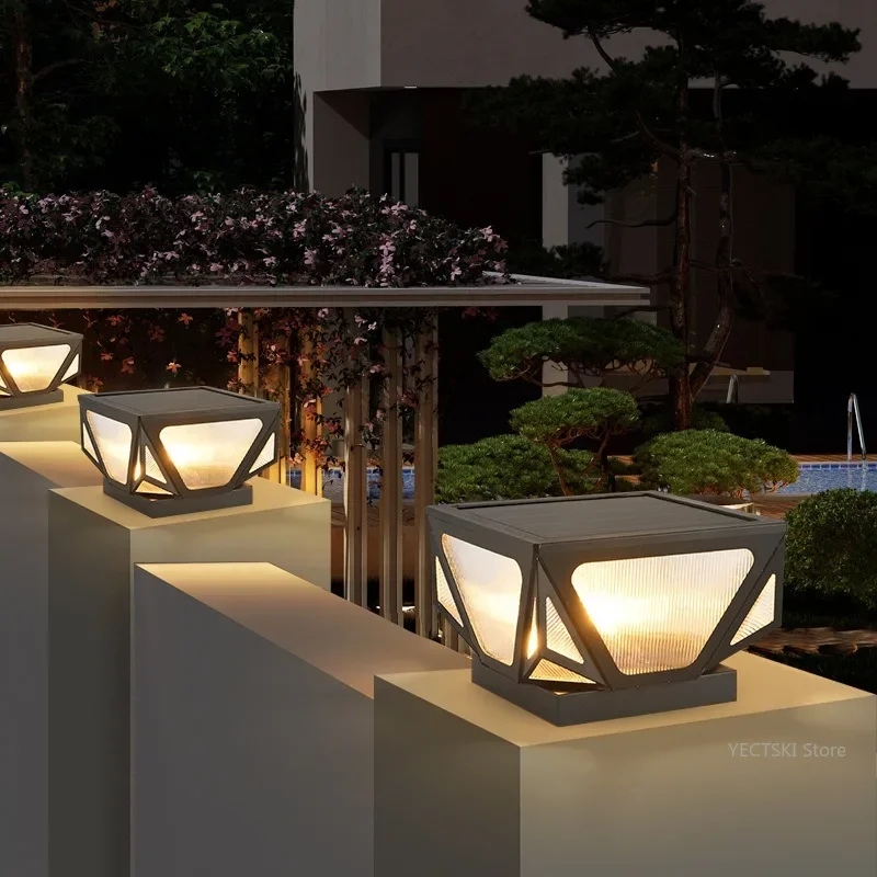 GHJUYIOL Chinese style villa fence column lamp waterproof solar column lamp garden courtyard outdoor landscape column lamp