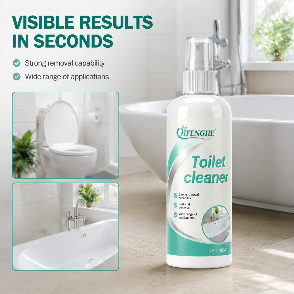 Fast Acting Bathroom Cleaning Spray Powerful Stain Removal Clean Toilet Bathtub Sink Multi Bathroom Surfaces Quickly