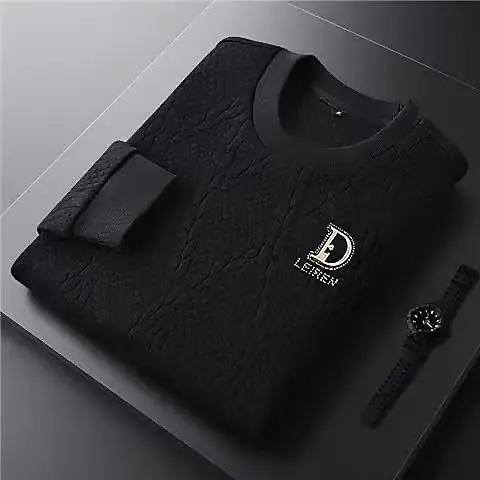 Men's Clothing Spring and Autumn Round Neck Warm Sweater Trendy Brand Hot Drilling Base Shirt Top Loose Long Sleeve T-Shirt