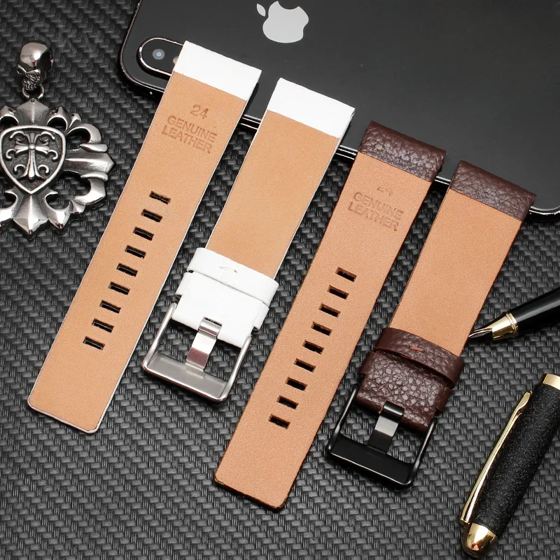 For Diesel Brown White Black Durable Genuine Leather 24 26 Watch Strap Dz7333 7348 4318 1657 4323 Large Dial Three-Eye Watchband