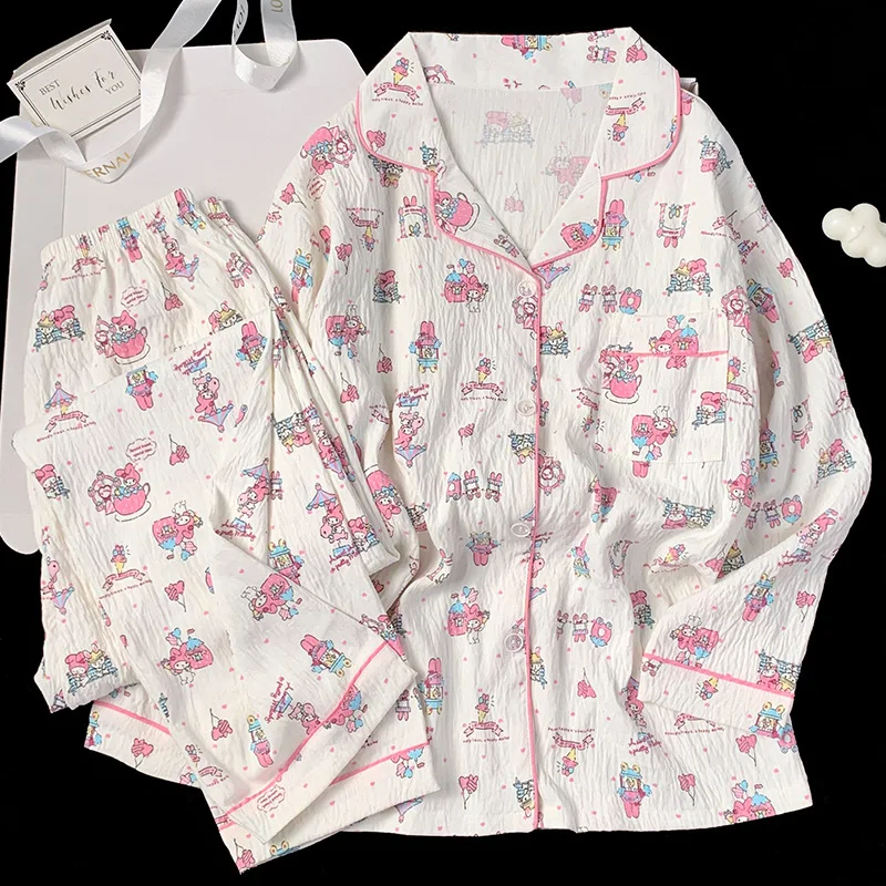 Cartoon Anime My Melody Spring and Autumn Pajamas Female New Style Girl Sensation Cloud Cotton Long Sleeve Pants Home Clothes