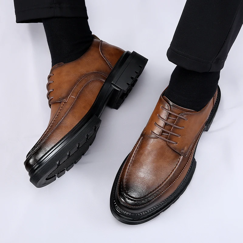 Chaussures en cuir pointues pour hommes, style gentleman minimaliste, fête, mariage, loisirs de plein air, affaires, marche, chaussure noire