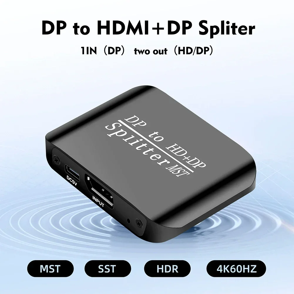 DP To DP+HD Splitter 1 in 2 Out DP To DP Adapter 4K 60hz DisplayPort To DisplayPort Adapter Multi-Monitor Adapter for PC