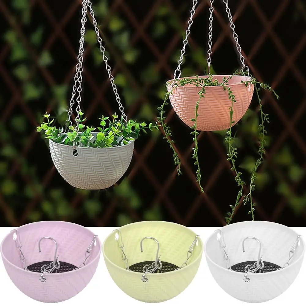 1 PC Round Bracketplant Garden Decoration Succulent Plant Flower Pots Chains Flowerpot Rattan Pattern Hanging Basket