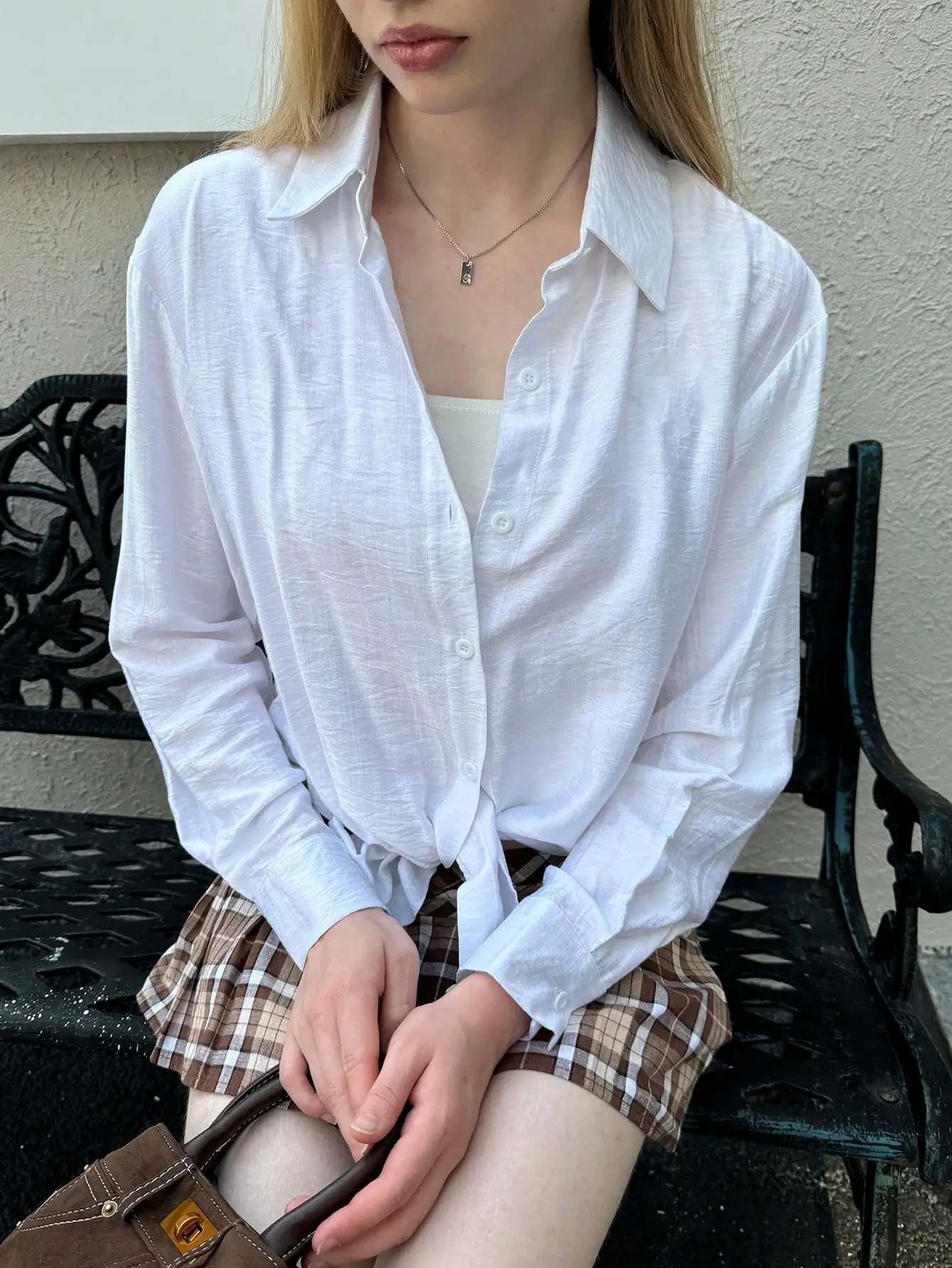 

Women Plain Front Button Long Sleeve Casual Shirt For Everyday Wear