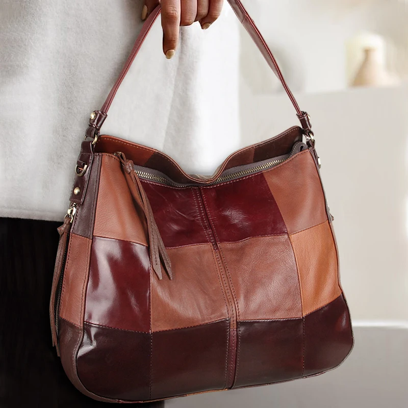 جلد طبيعي سعة كبيرة حقيبة حمل للنساء ، حقيبة كتف ، حقيبة يد مصمم ، أزياء فاخرة ، شحن مجاني