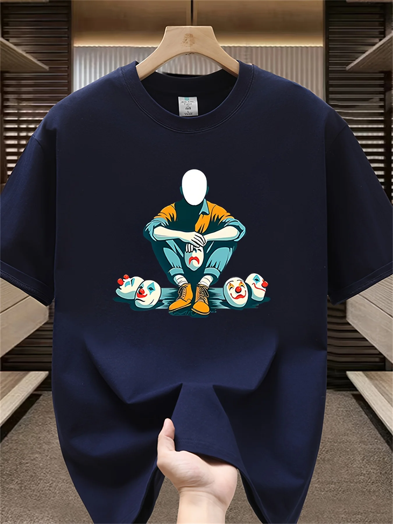 Dark Art Clown Mask Portrait Printed Short Sleeve T-shirt Men and Women Abstract Street Style Half Sleeve