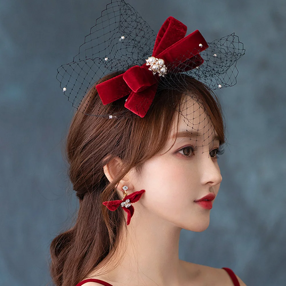 

Wedding Hair Accessories Bridal Headgear Veil Headband with Bowknot Headwear