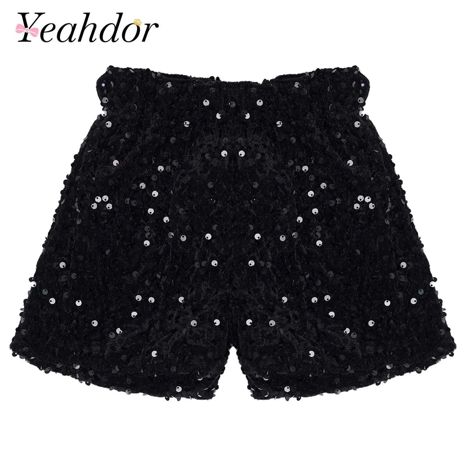 Kinder-Pailletten-Shorts Mädchen Jazz-Tanz-Auftritts-Kostüm Elastischer Bund Funkelnde Pailletten Samt-Shorts Bühnenbekleidung