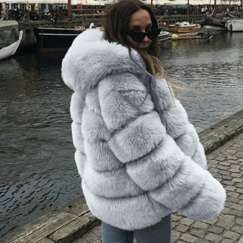 Female Fake Fur Clothing Windproof Fleece Jacket Woman Long Sleeve Warm  Coat Women Winter Women's  Outerwear G149