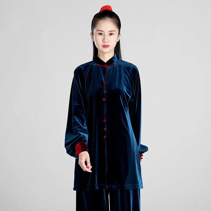 Kun Master Thicken Velvet Taichi Uniform Elegant Winter Martial Arts Suit Kung Fu Clothes Taiji for Women